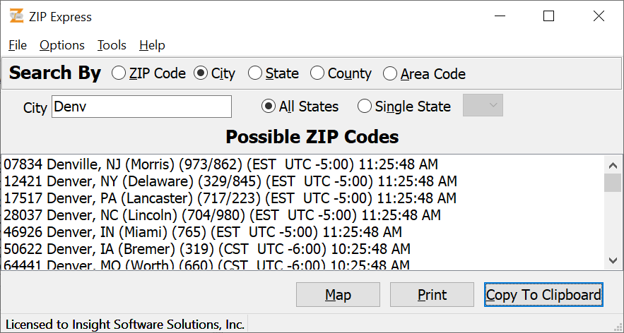 Search by City dialog